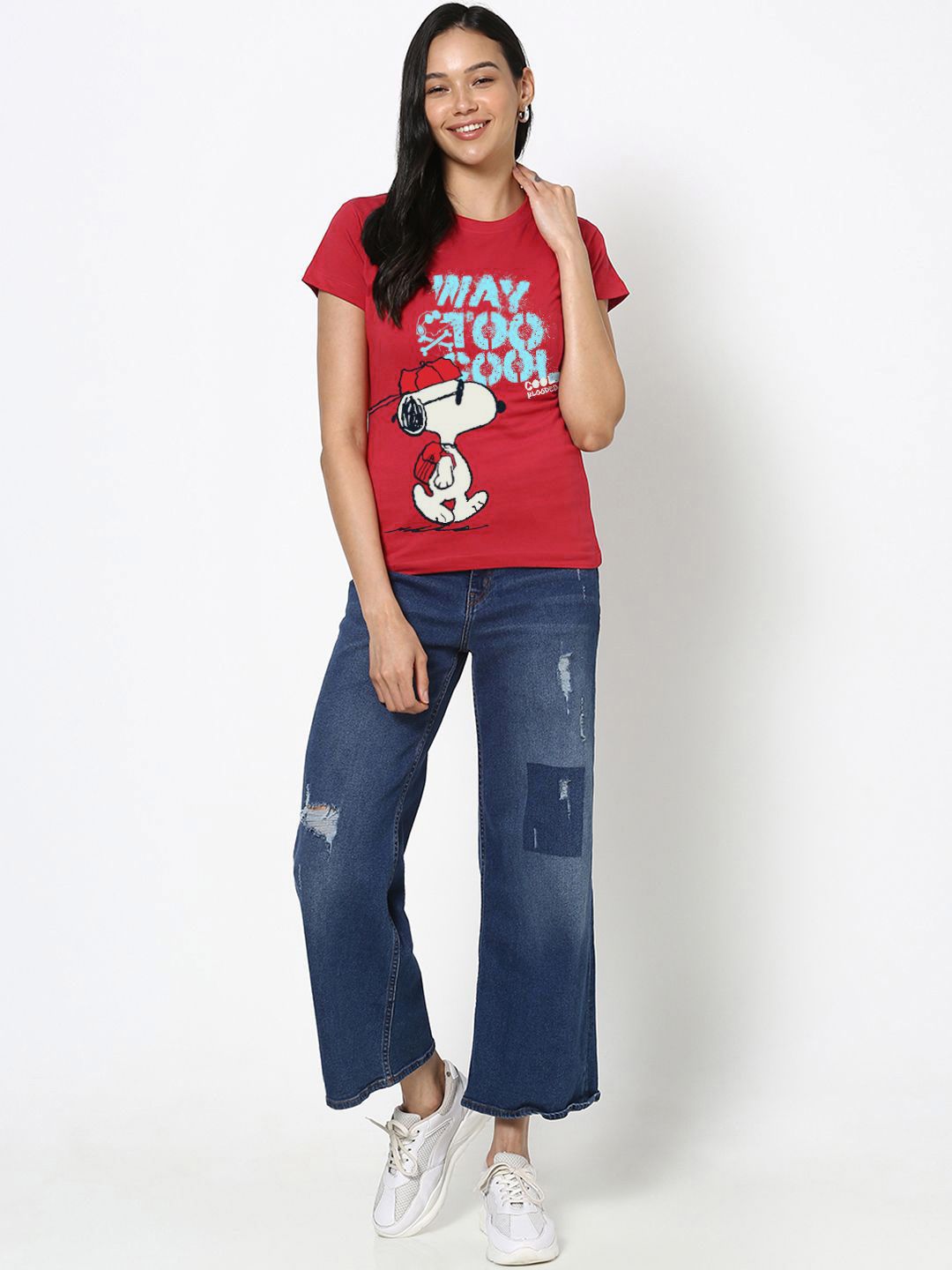 Bewakoof Women Typography Printed Round Neck Cotton Peanuts T-shirt