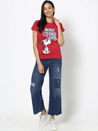 Bewakoof Women Typography Printed Round Neck Cotton Peanuts T-shirt