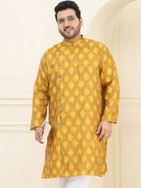 SOJANYA PLUS Lelaki Plus Size Beige & Mustard Yellow Design Tenunan Angrakha Straight Kurta