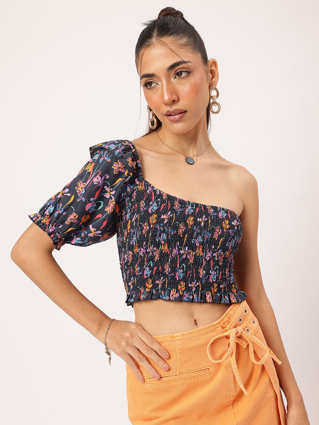 DressBerry Smock One-Shoulder Crop Top