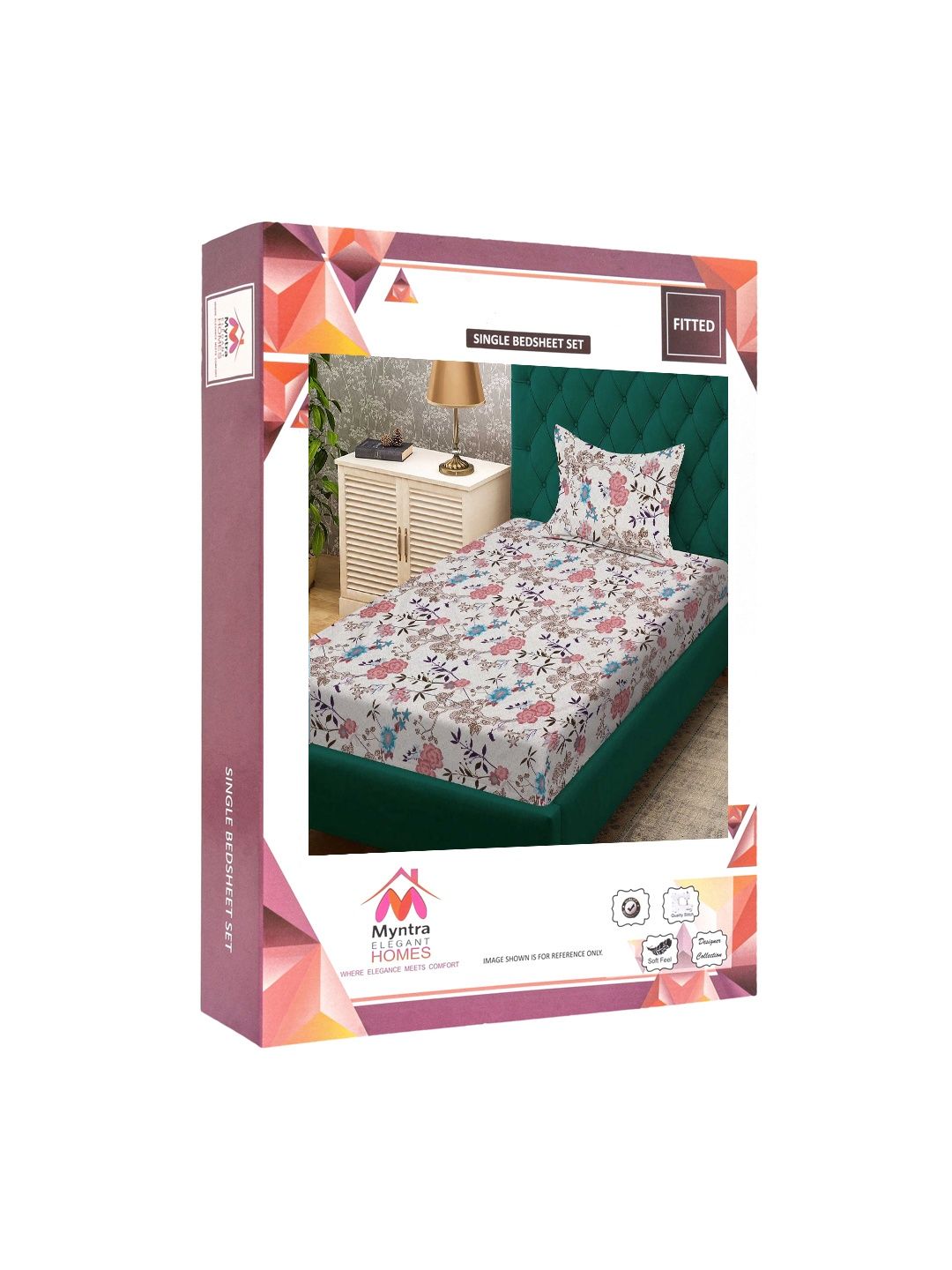 Myntra Elegant Homes White & Pink Floral 300 TC Cadar Tempat Tidur Single dengan 1 Sarung Bantal