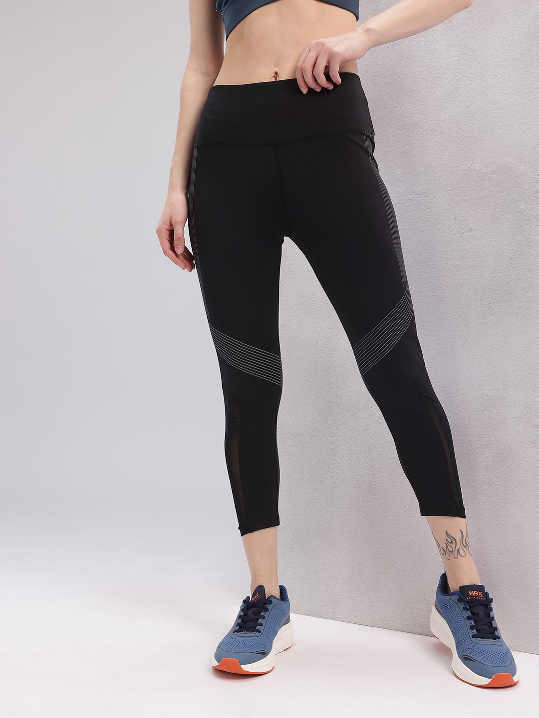HRX by Hrithik Roshan Women Striped Mesh Rapid-Dry Cropped Training Tights