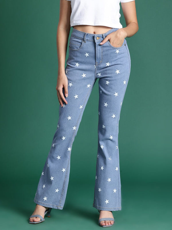 DressBerry Women Flared Fit Printed Mid-Rise Jeans