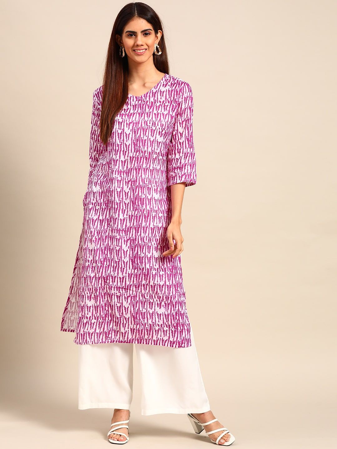 Anouk Women Purple & White Ethnic Motifs Printed Cotton Kurta