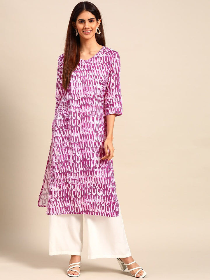 Anouk Women Purple & White Ethnic Motifs Printed Cotton Kurta