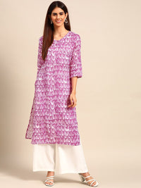 Anouk Women Purple & White Ethnic Motifs Printed Cotton Kurta