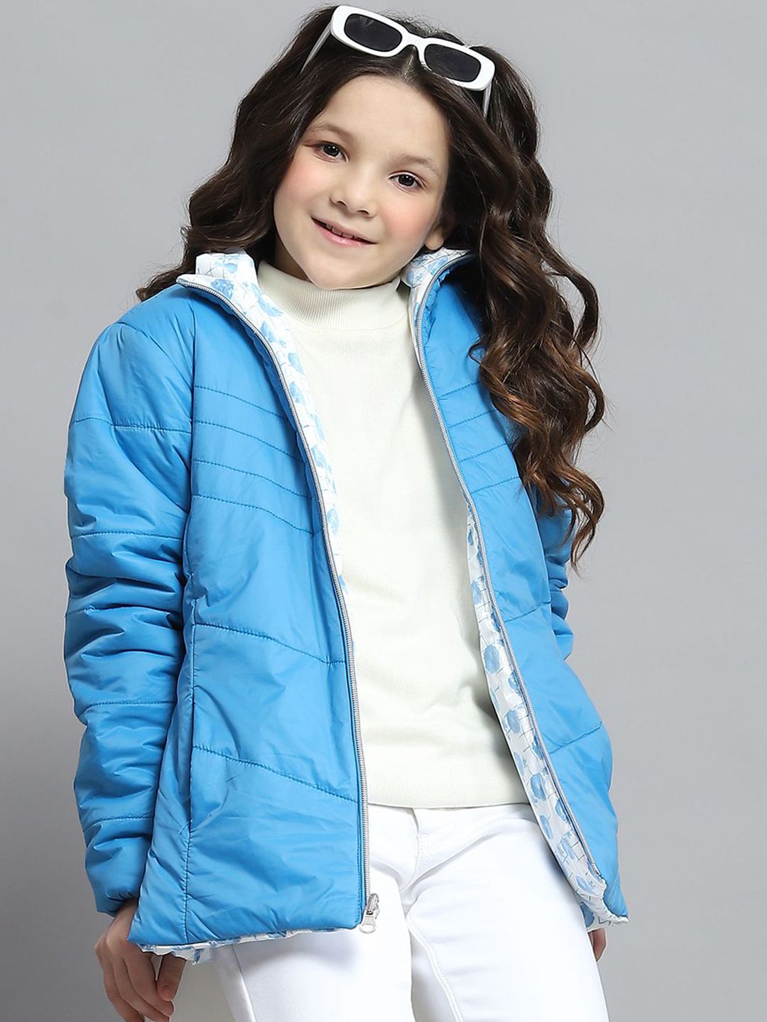 Monte Carlo Girls Mock Collar Solid Casual Reversible Padded Jacket