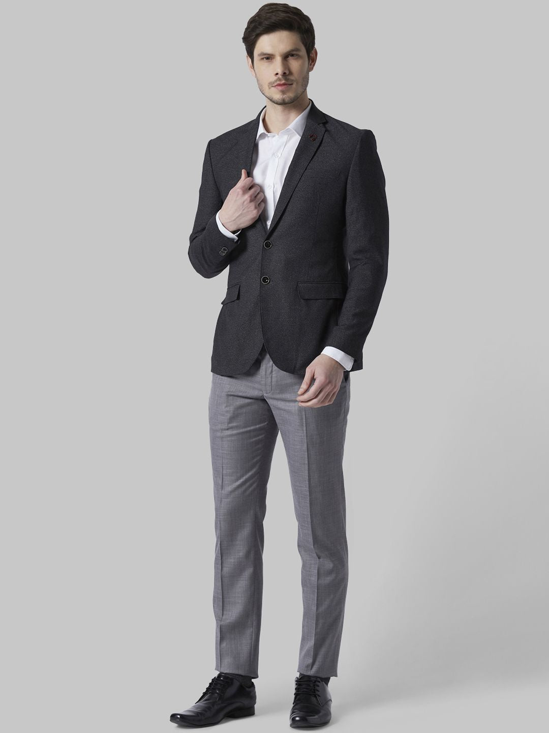 Park Avenue Men Charcoal Grey Solid Single Breasted Formal Blazer