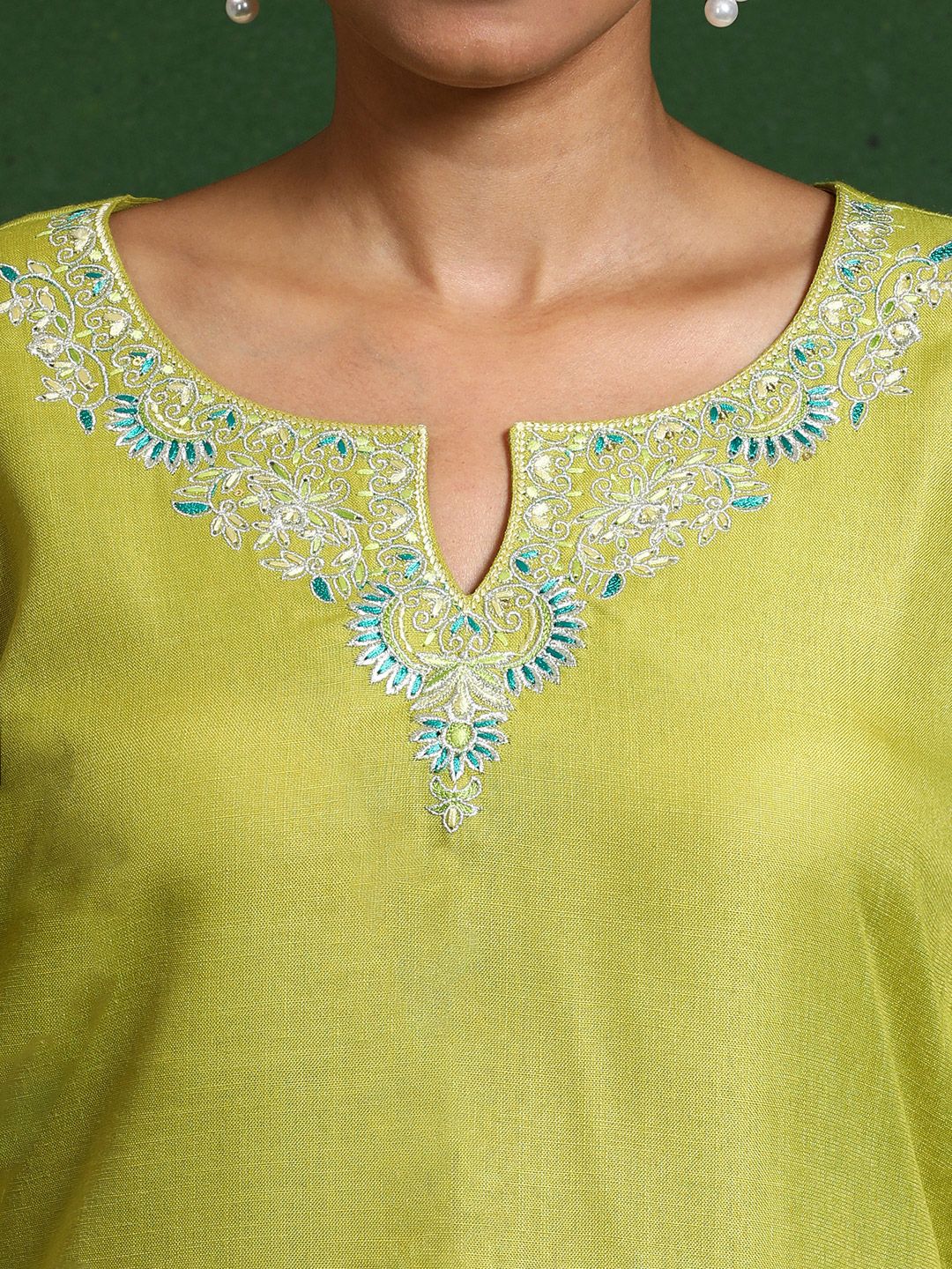 Varanga Floral Embroidered Notch Neck Straight Kurta With Trousers And Dupatta