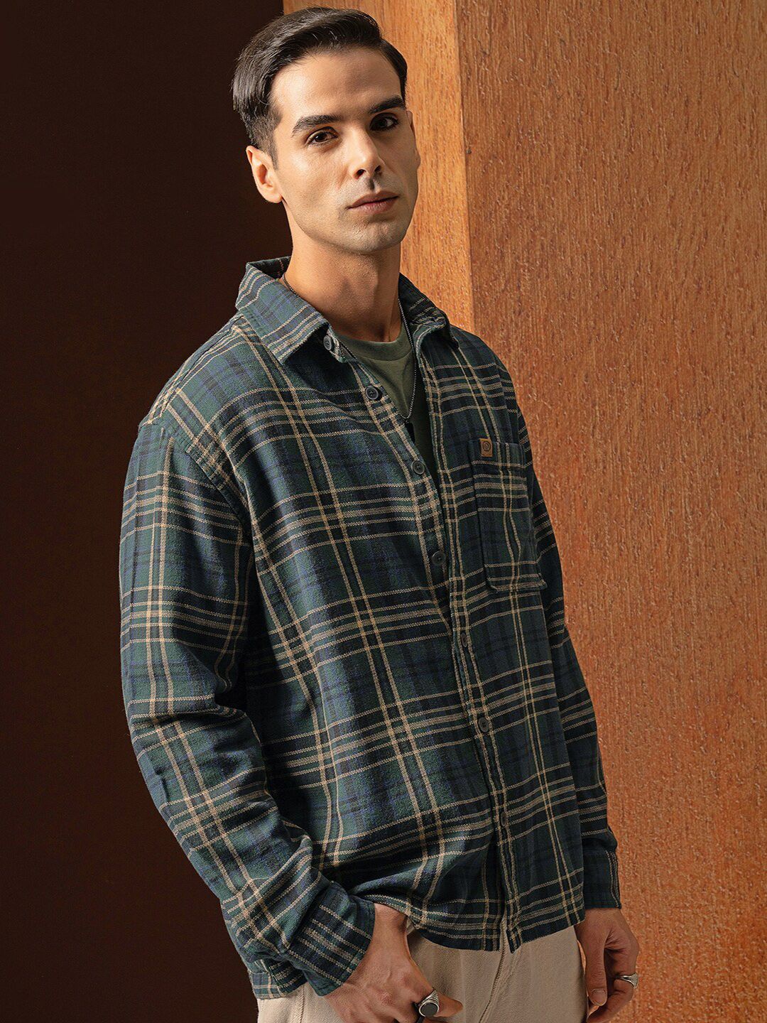 LOCOMOTIVE Premium Men Oversized Dobby Textured Checked Overshirt