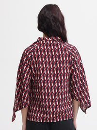 RAREISM Geometric Print Flared Sleeve Cotton Top