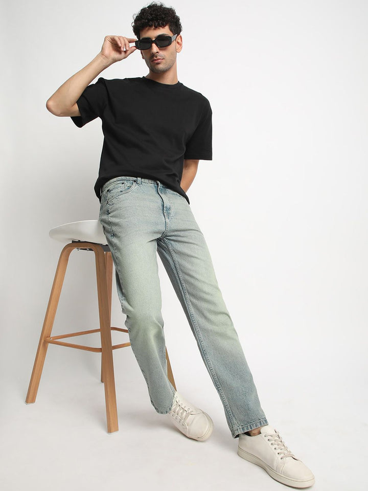 Bene Kleed Men Relaxed Fit Clean Look Heavy Fade Whiskers Pure Cotton Tinted Jeans