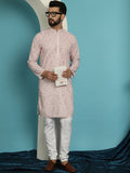SOJANYA Floral Embroidered Band Collar Pure Cotton Kurta With Churidar