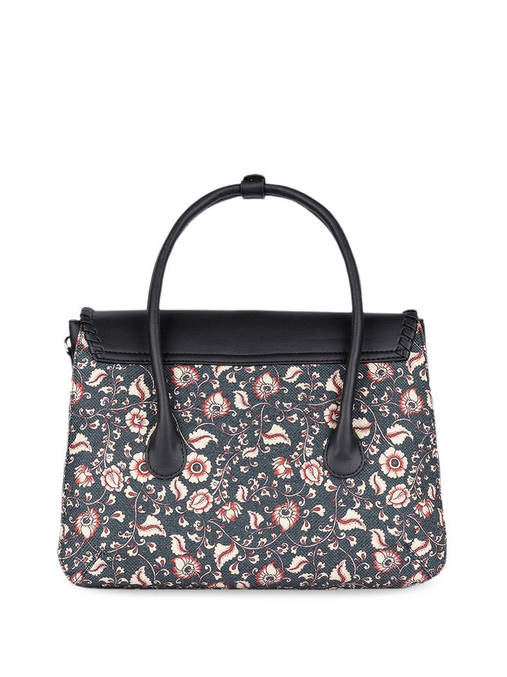 ZOUK Floral Printed Structured Jute Handheld Bag