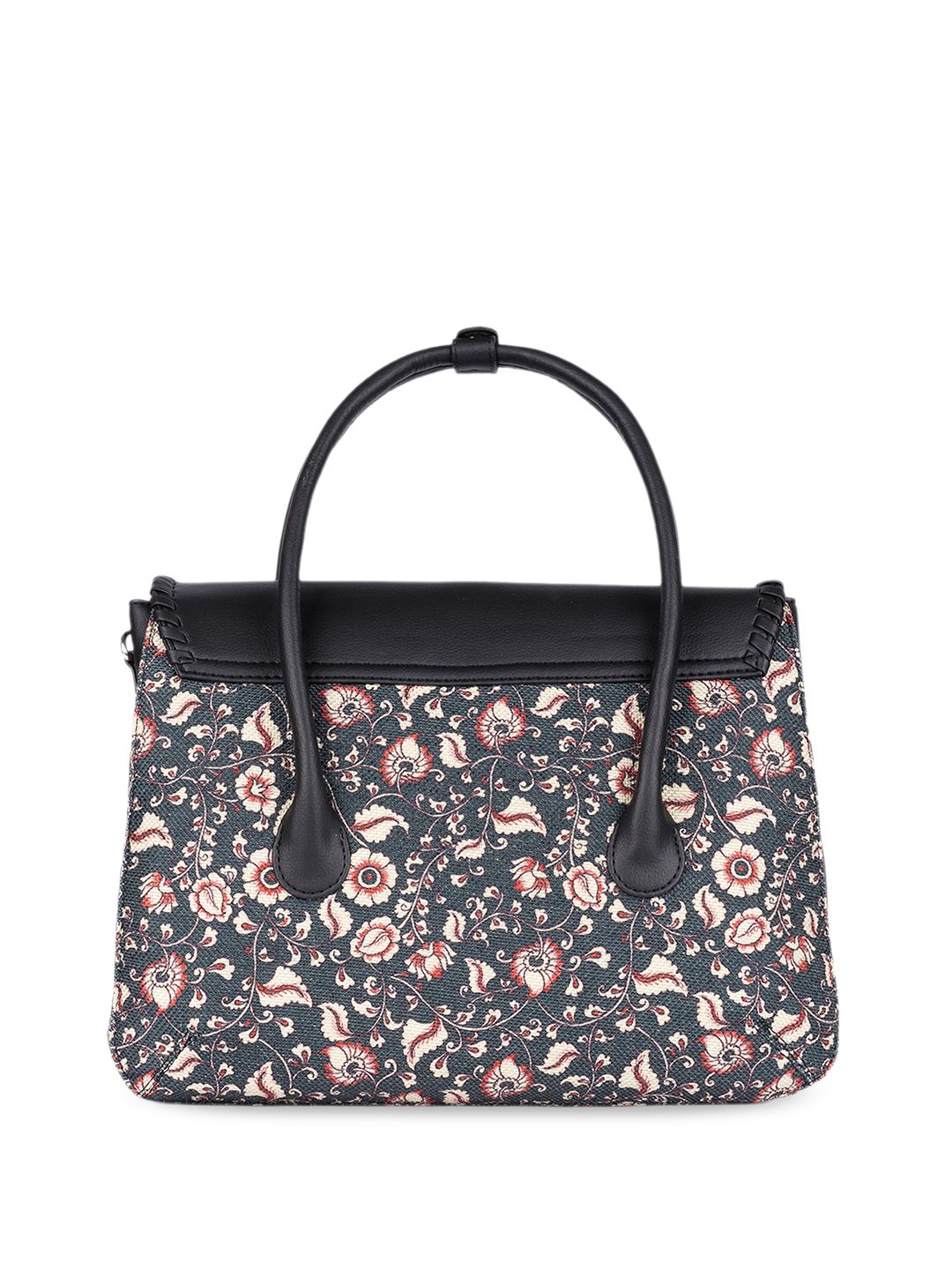 ZOUK Floral Printed Structured Jute Handheld Bag