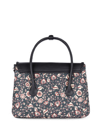 ZOUK Floral Printed Structured Jute Handheld Bag