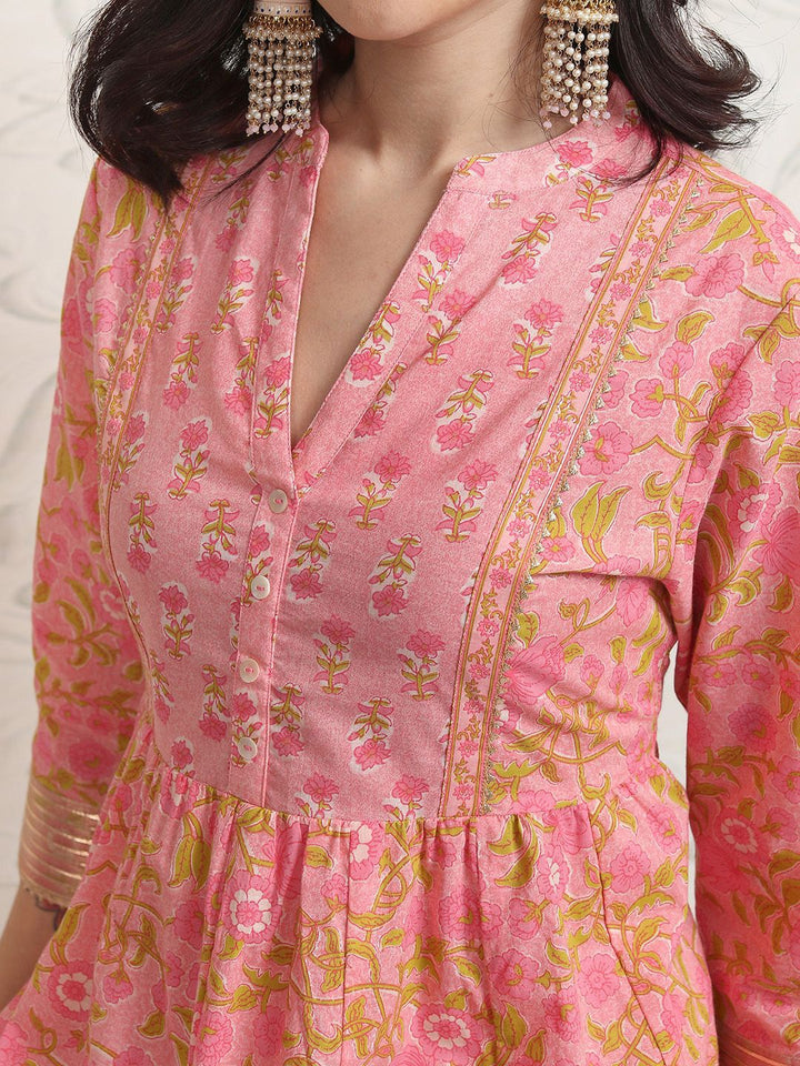 Vishudh Women Floral Printed Regular Pure Cotton Kurta with Trousers