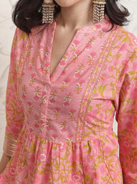 Vishudh Women Floral Printed Regular Pure Cotton Kurta with Trousers