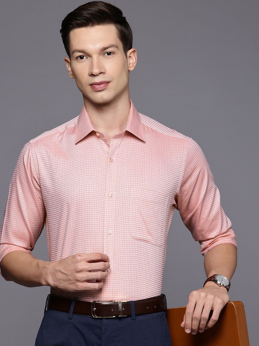 Raymond Slim Fit Self Checked Pure Cotton Formal Shirt