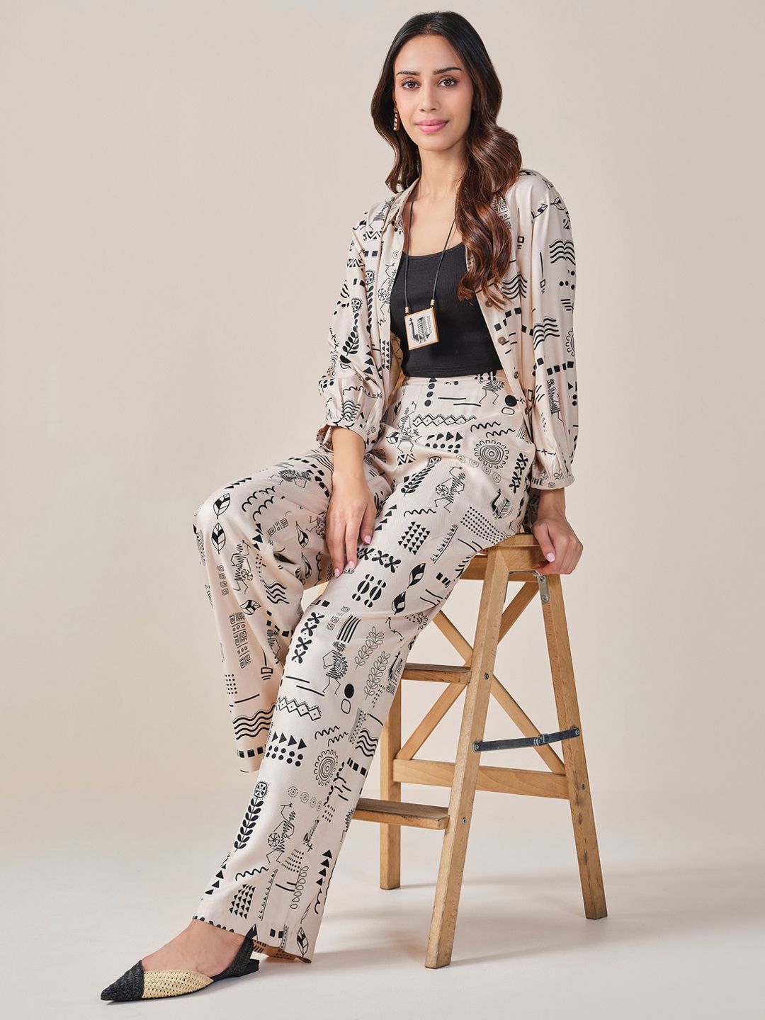 Global Desi Printed Shirt & Inner With Trousers