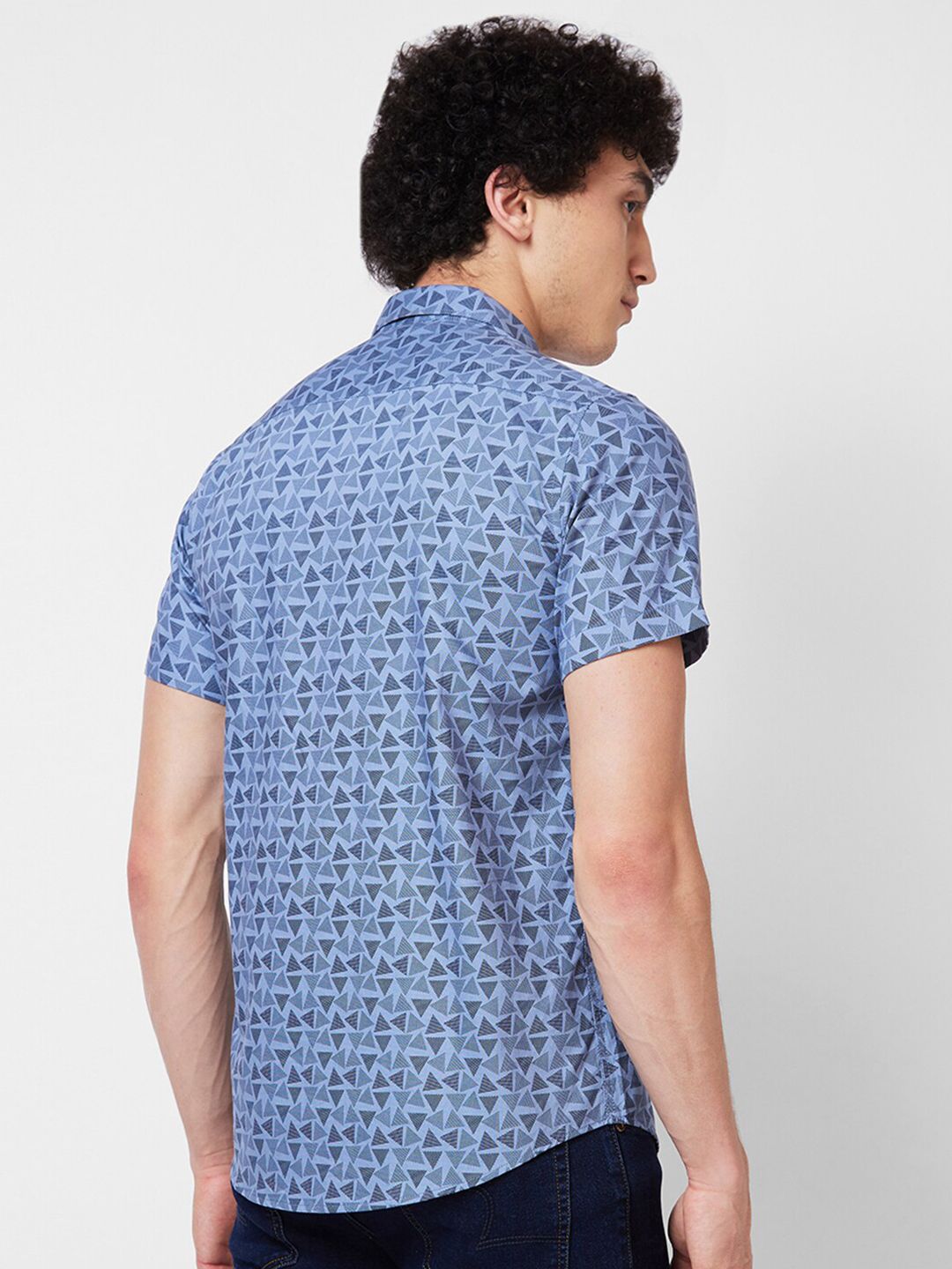 SPYKAR Spread Collar Short Sleeves Geometric Printed Cotton Casual Shirt