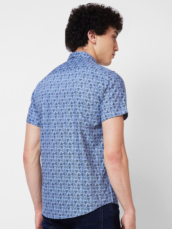 SPYKAR Spread Collar Short Sleeves Geometric Printed Cotton Casual Shirt