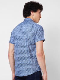 SPYKAR Spread Collar Short Sleeves Geometric Printed Cotton Casual Shirt