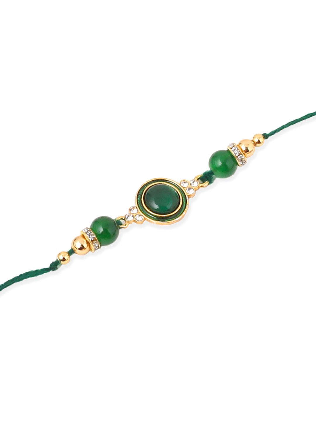 NVR Unisex Set of 3 Artificial Beads & Pearls Thread Rakhi with Roli Chawal Chandan Mishri