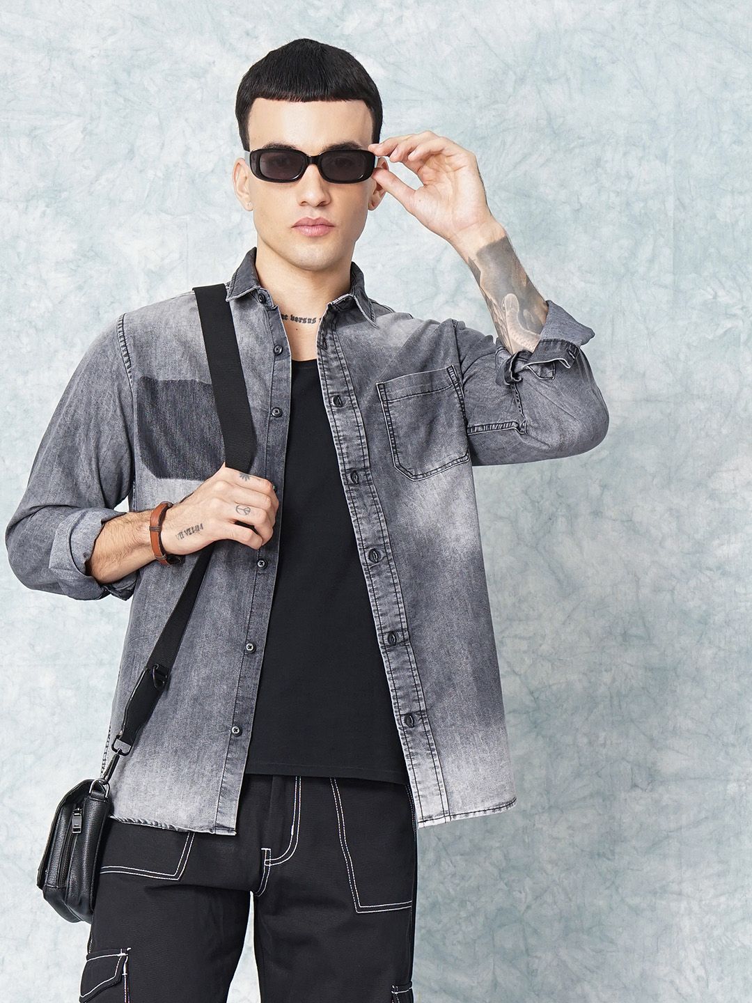 The Indian Garage Co Men Charcoal Black Faded Casual Shirt