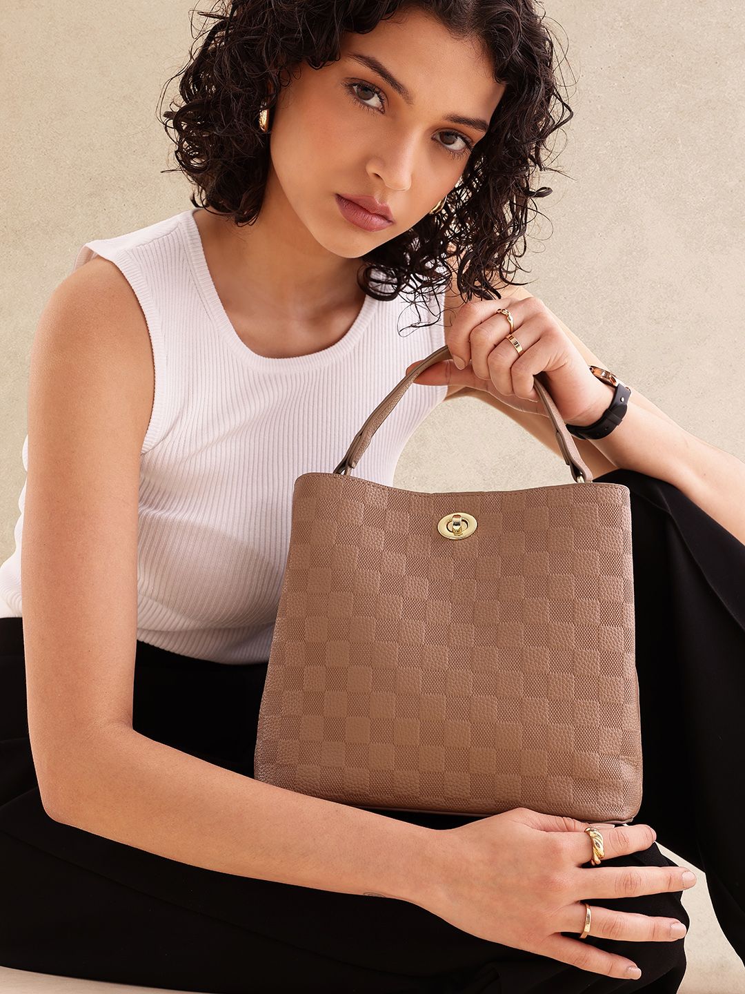 all about you Checked Structured Handheld Bag with