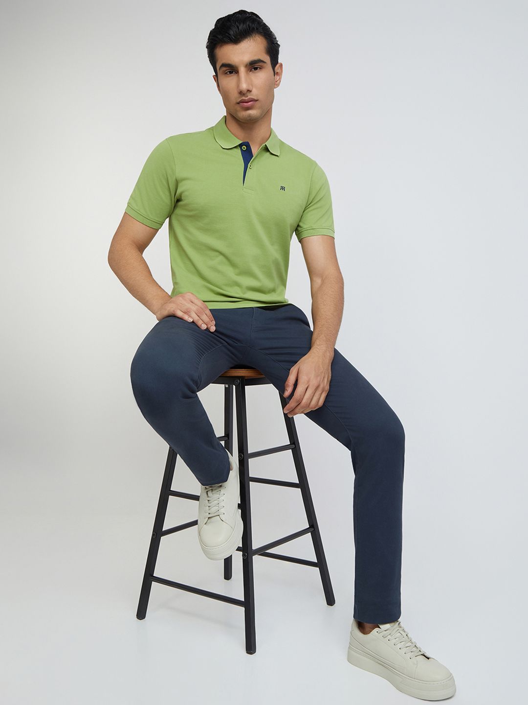 Raymond Men Green Pure Cotton Solid Polo Collar T-shirt