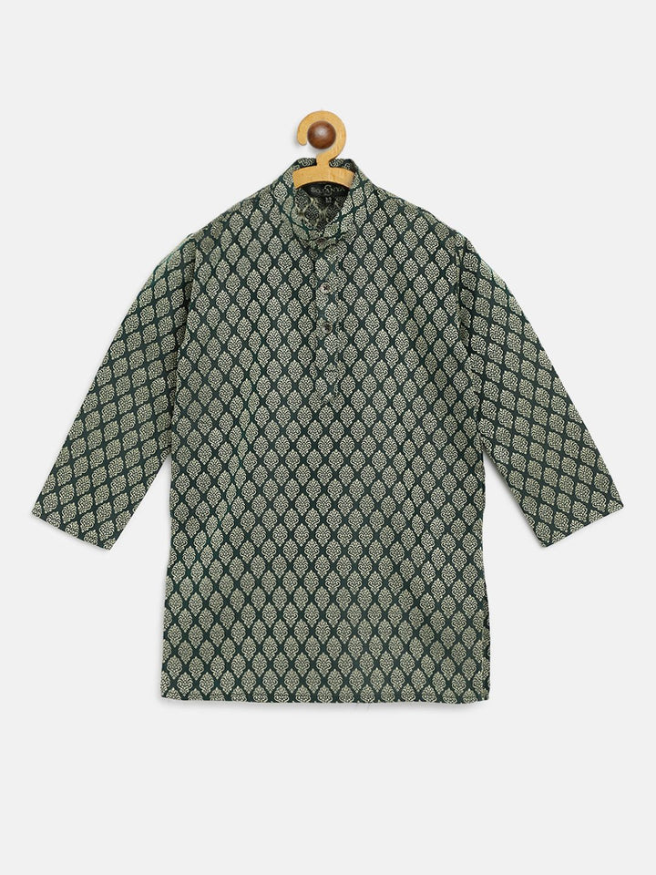 SOJANYA Kurta Lurus Bercorak Etnik Jacquard Hijau Tua & Emas