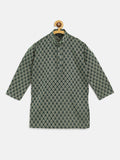 SOJANYA Kurta Lurus Bercorak Etnik Jacquard Hijau Tua & Emas