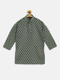 SOJANYA Kurta Lurus Bercorak Etnik Jacquard Hijau Tua & Emas