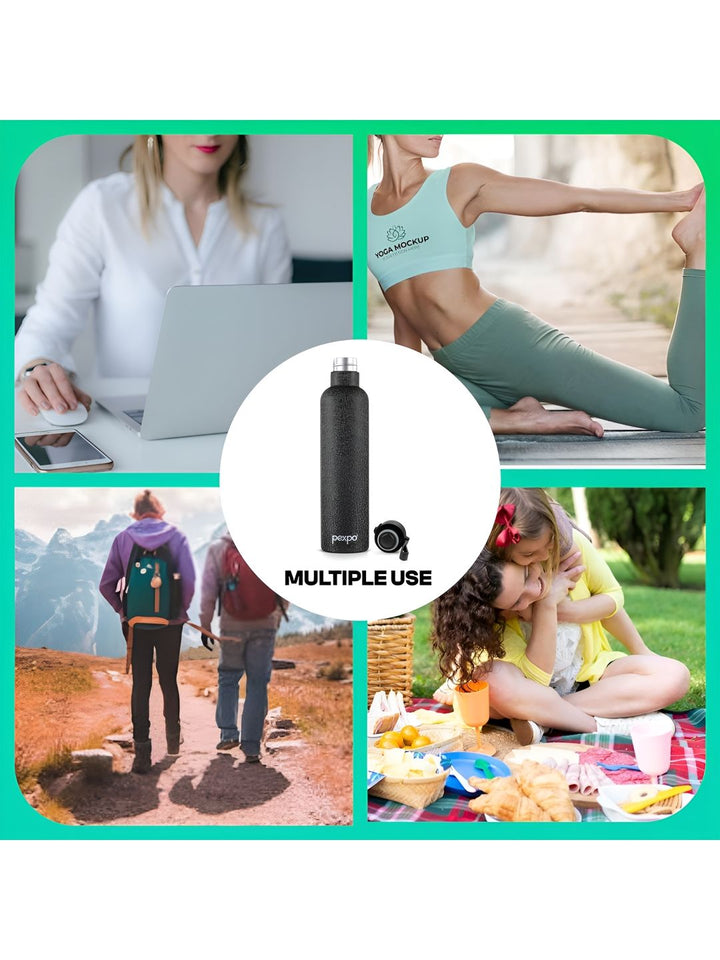 Pexpo Oslo Black ISI Certified Thermosteel Hot and Cold flask Insulated Water Bottle1000ml