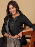 Varanga Thread Work Notch Neck Straight Kurta With Trousers And Dupatta