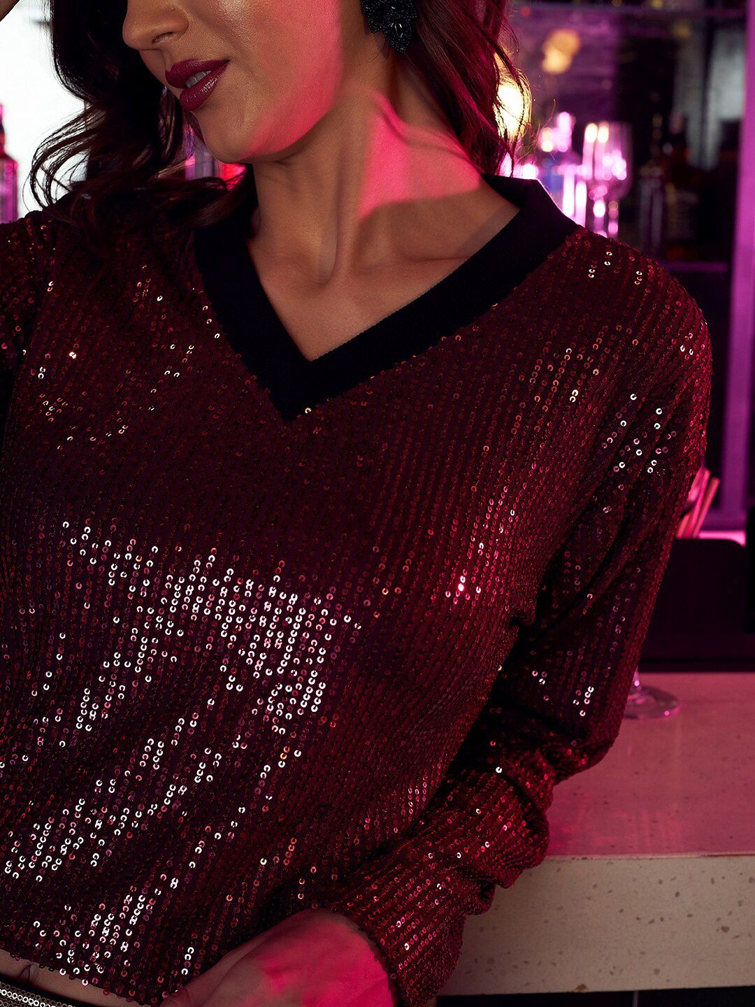 Athena Women Sequinned Embellished Crop Top