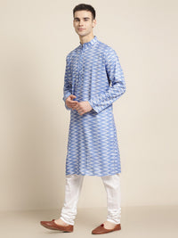 SOJANYA Men Blue & White Pure Cotton Chevron Printed Kurta