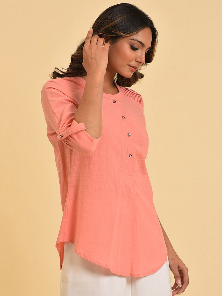 W Peach-Coloured Cotton Shirt Style Top