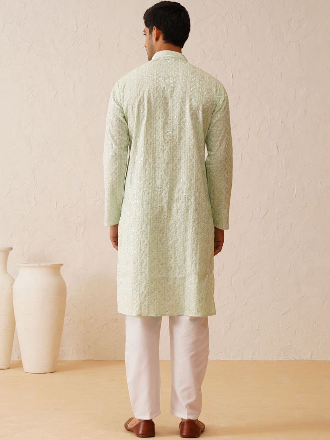SOJANYA LUXE Mandarin Collar Embroidered Regular Thread Work Kurta with Pyjamas