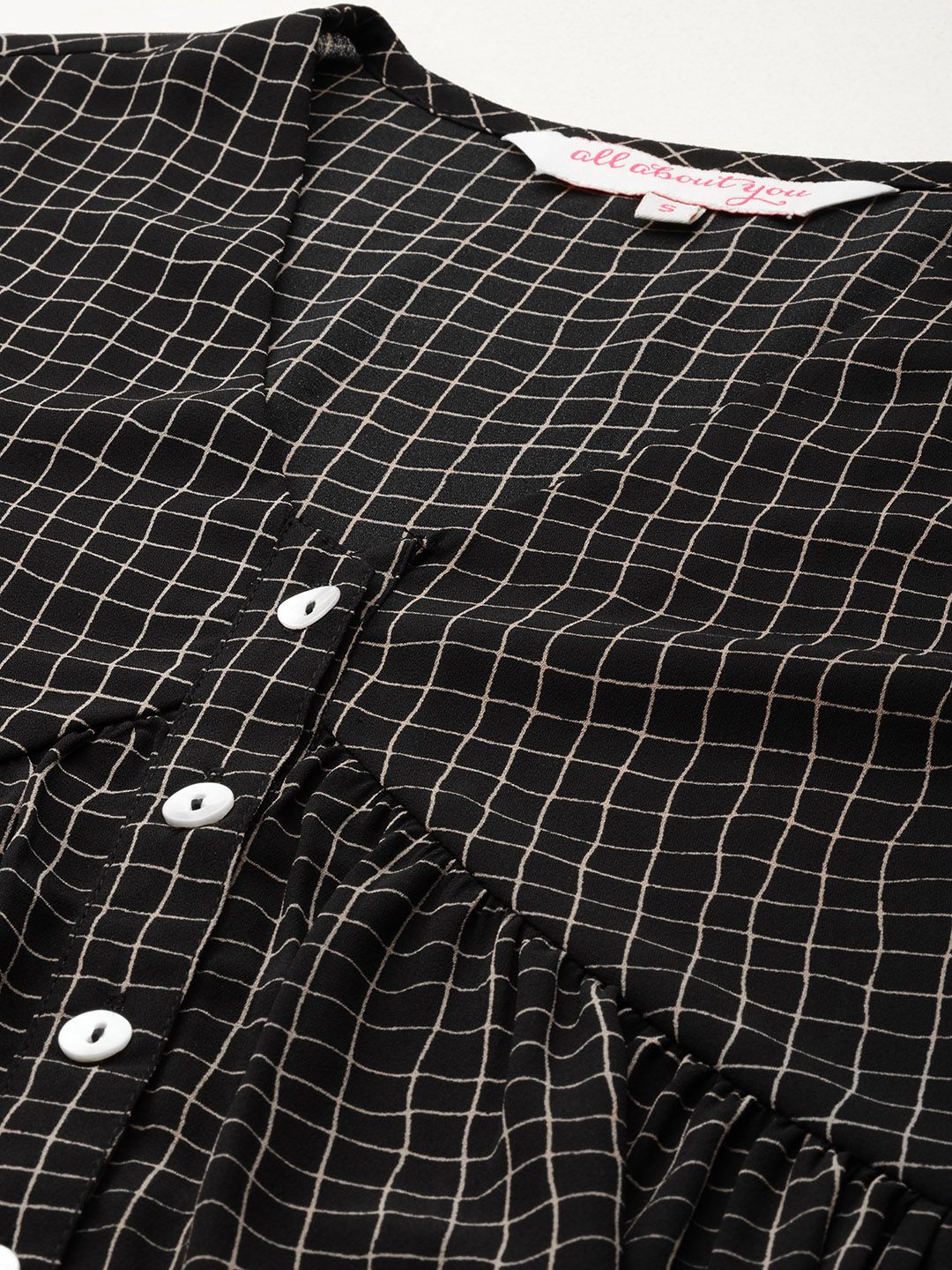 all about you Checked Print Puff Sleeve Empire Top