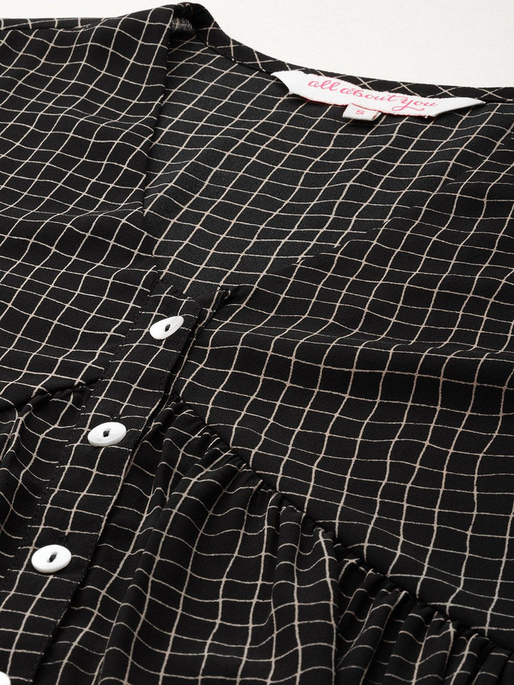 all about you Checked Print Puff Sleeve Empire Top