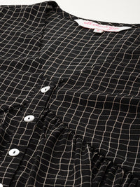all about you Checked Print Puff Sleeve Empire Top
