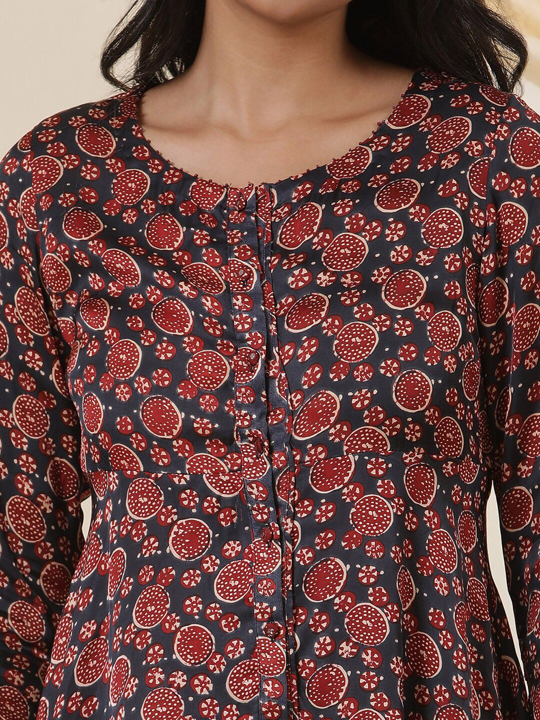 W Floral Printed Round Neck A-Line Top