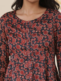 W Floral Printed Round Neck A-Line Top