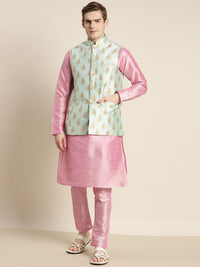 SOJANYA Men Kurta with Churidar & Ethnic Motifs Embroidered Nehru Jacket