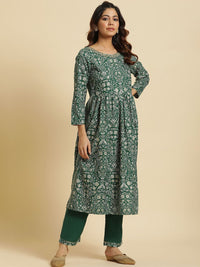 W Floral Printed Straight Kurta With Trousers & Dupatta