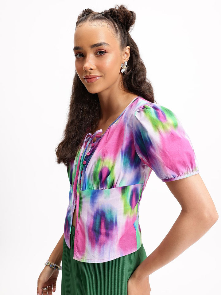 Dressberry Multicoloured Tie-Dye Shirt Style Top