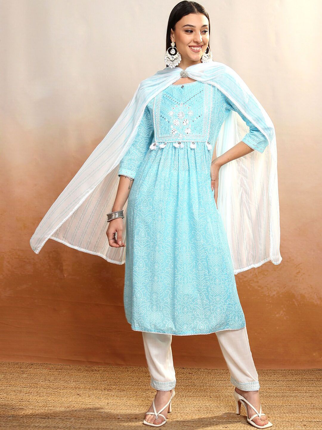 Vishudh Women Bandhani Printed  Regular Pure Cotton Kurta with Trousers & With Dupatta
