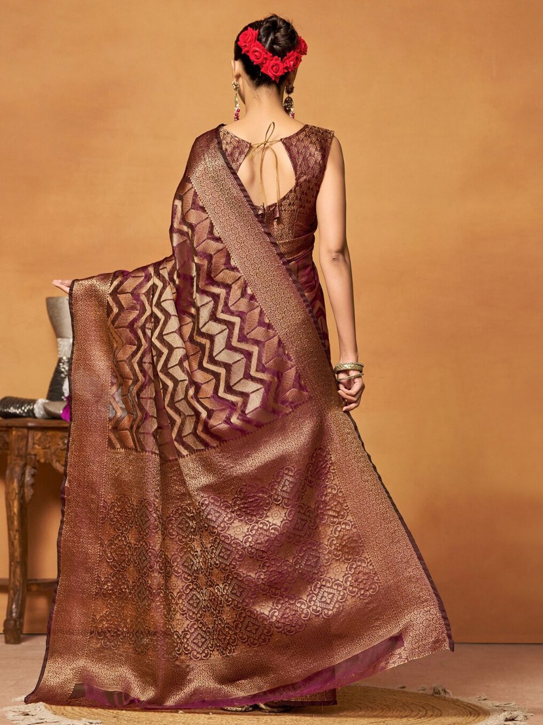 KALINI Woven Design Zari Organza Heavy Work Banarasi Saree